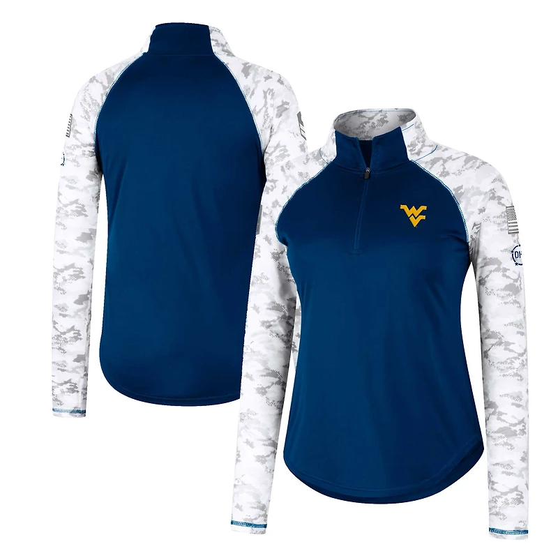Women's Colosseum Navy West Virginia Mountaineers OHT Military Appreciation Flash Arctic Camo Raglan Quarter-Zip Jacket
