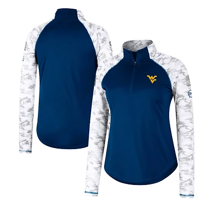 Women's Colosseum Navy West Virginia Mountaineers OHT Military Appreciation Flash Arctic Camo Raglan Quarter-Zip Jacket
