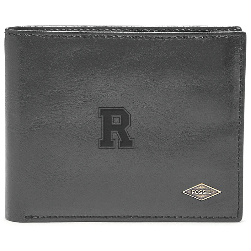 Men's Fossil Black Rochester Yellow Jackets Leather Ryan RFID Flip ID Bifold Wallet