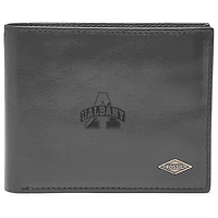 Men's Fossil Black UAlbany Great Danes Leather Ryan RFID Flip ID Bifold Wallet