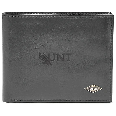 Men's Fossil Black North Texas Mean Green Leather Ryan RFID Flip ID Bifold Wallet