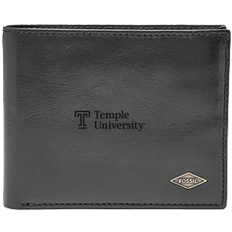Men's Fossil Black Temple Owls Leather Ryan RFID Flip ID Bifold Wallet