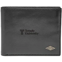 Men's Fossil Black Temple Owls Leather Ryan RFID Flip ID Bifold Wallet