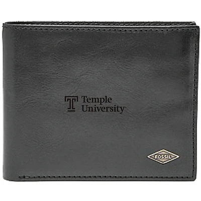 Men's Fossil Black Temple Owls Leather Ryan RFID Flip ID Bifold Wallet