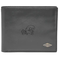 Men's Fossil Black Tulane Green Wave Leather Ryan RFID Flip ID Bifold Wallet