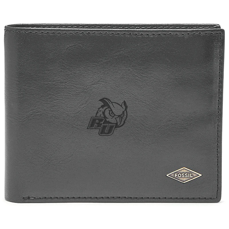 Men's Fossil Black Rowan Profs Leather Ryan RFID Flip ID Bifold Wallet