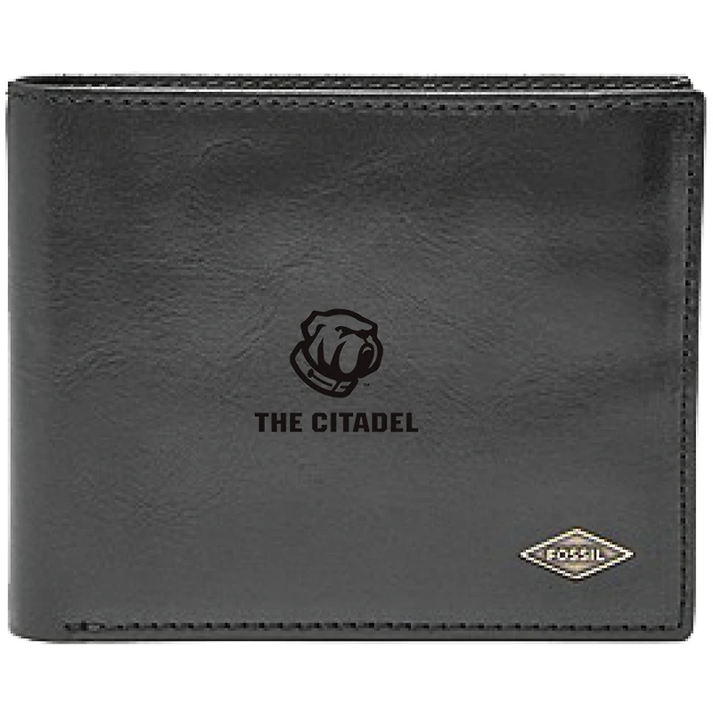 Men's Fossil Black Citadel Bulldogs Leather Ryan RFID Flip ID Bifold Wallet