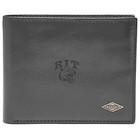 Men's Fossil Black Rochester Institute of Technology Tigers Leather Ryan RFID Flip ID Bifold Wallet