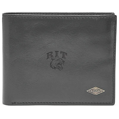 Men's Fossil Black Rochester Institute of Technology Tigers Leather Ryan RFID Flip ID Bifold Wallet