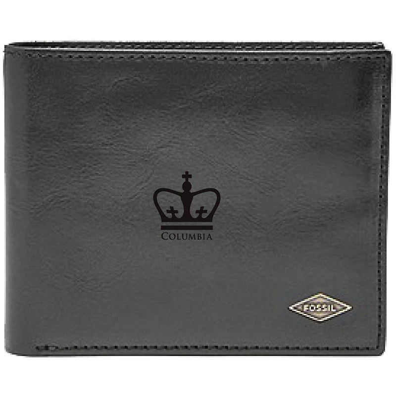Men's Fossil Black Columbia University Leather Ryan RFID Flip ID Bifold Wallet
