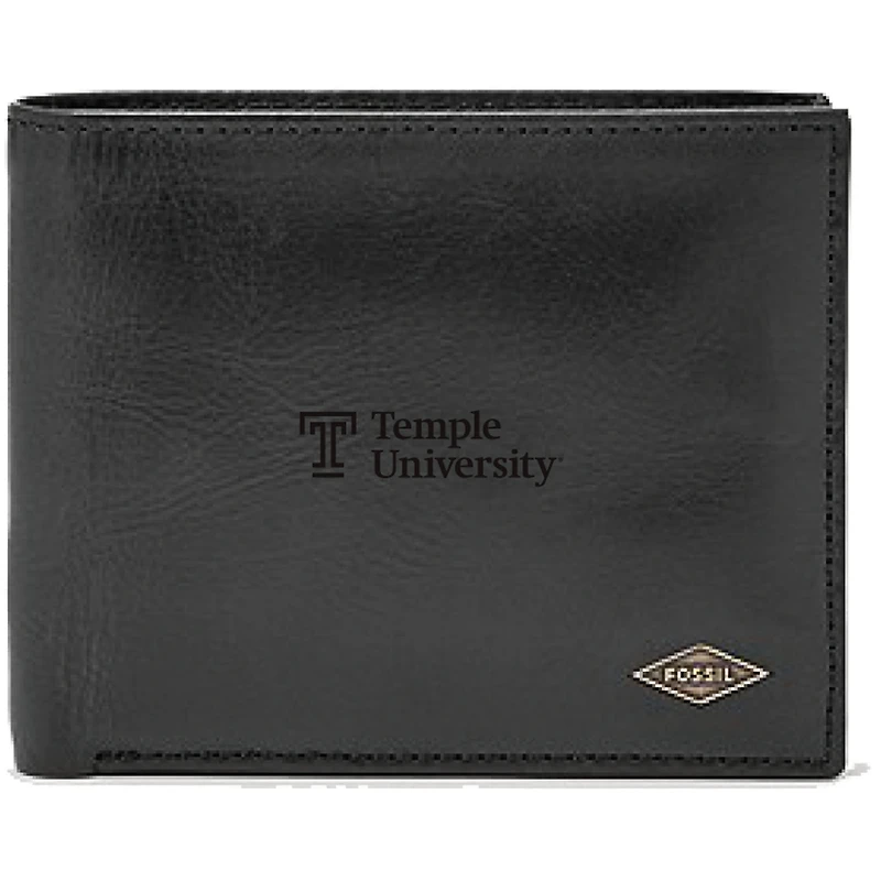 Men's Fossil Black Temple Owls Leather Ryan RFID Passcase Wallet