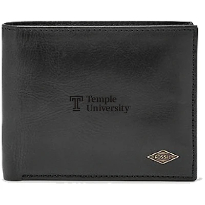 Men's Fossil Black Temple Owls Leather Ryan RFID Passcase Wallet