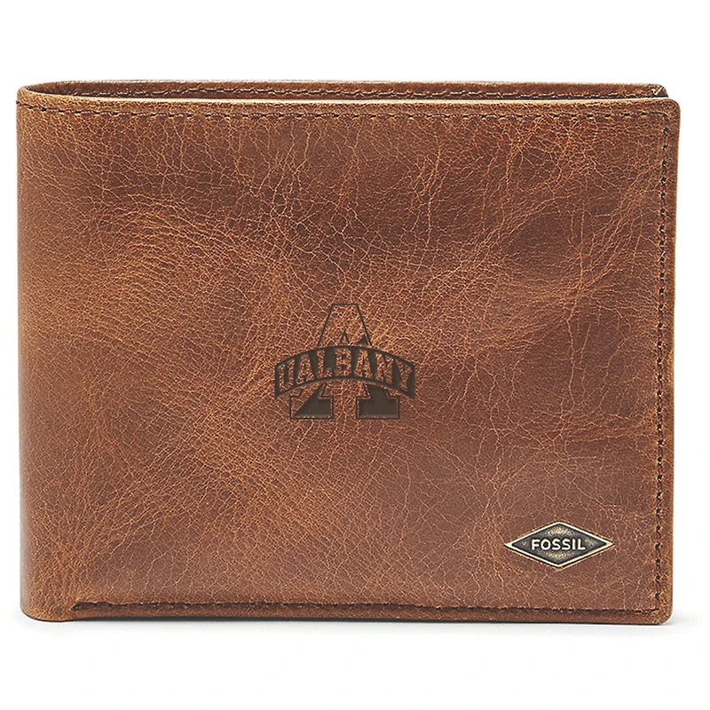 Men's Fossil Brown UAlbany Great Danes Leather Ryan RFID Passcase Wallet