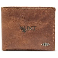 Men's Fossil Brown North Texas Mean Green Leather Ryan RFID Passcase Wallet