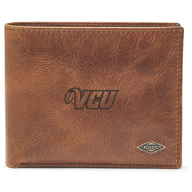 Men's Fossil Brown VCU Rams Leather Ryan RFID Passcase Wallet