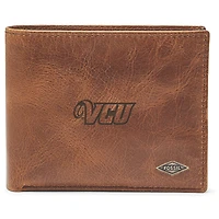 Men's Fossil Brown VCU Rams Leather Ryan RFID Passcase Wallet
