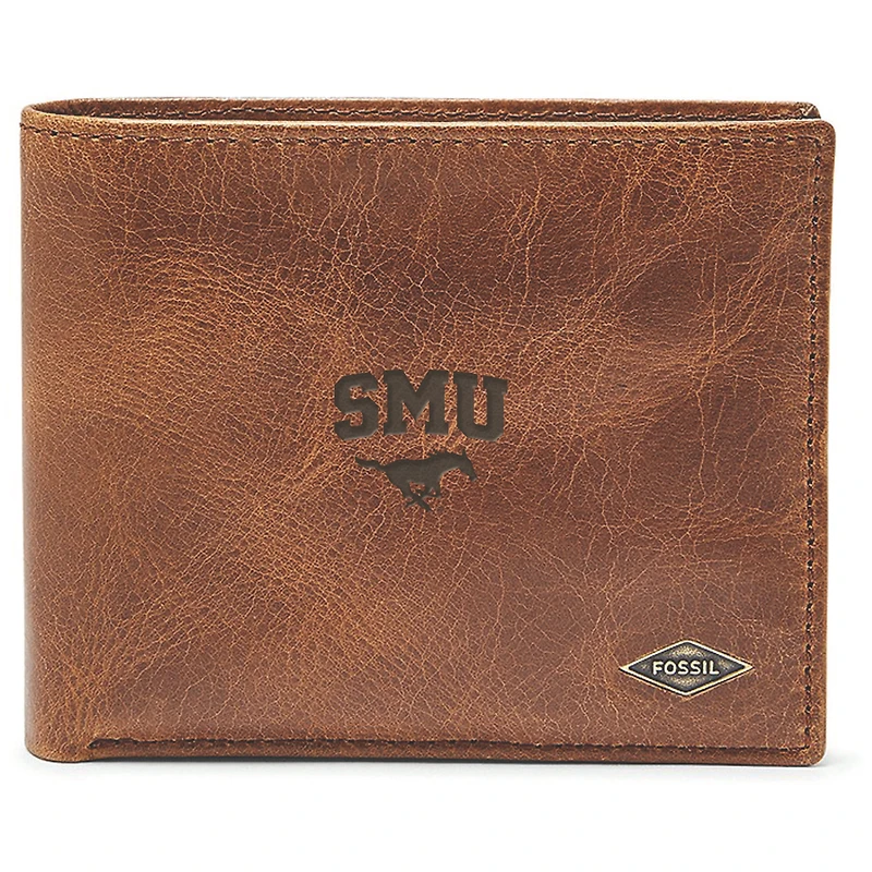 Men's Fossil Brown SMU Mustangs Leather Ryan RFID Passcase Wallet