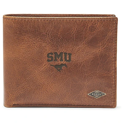 Men's Fossil Brown SMU Mustangs Leather Ryan RFID Passcase Wallet
