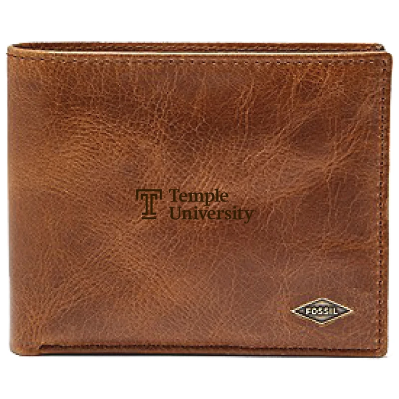 Men's Fossil Brown Temple Owls Leather Ryan RFID Passcase Wallet