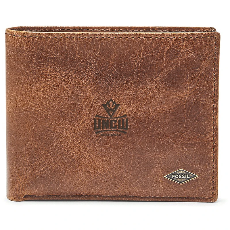 Men's Fossil Brown UNC Wilmington Seahawks Leather Ryan RFID Passcase Wallet