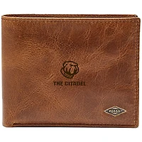 Men's Fossil Brown Citadel Bulldogs Leather Ryan RFID Passcase Wallet