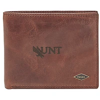 Men's Fossil Brown North Texas Mean Green Leather Ryan RFID Flip ID Bifold Wallet