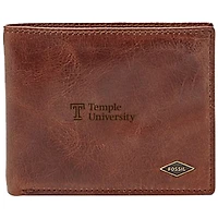 Men's Fossil Brown Temple Owls Leather Ryan RFID Flip ID Bifold Wallet