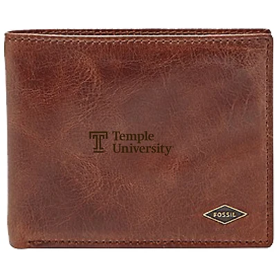 Men's Fossil Brown Temple Owls Leather Ryan RFID Flip ID Bifold Wallet