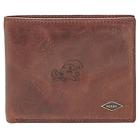 Men's Fossil Brown Tulane Green Wave Leather Ryan RFID Flip ID Bifold Wallet