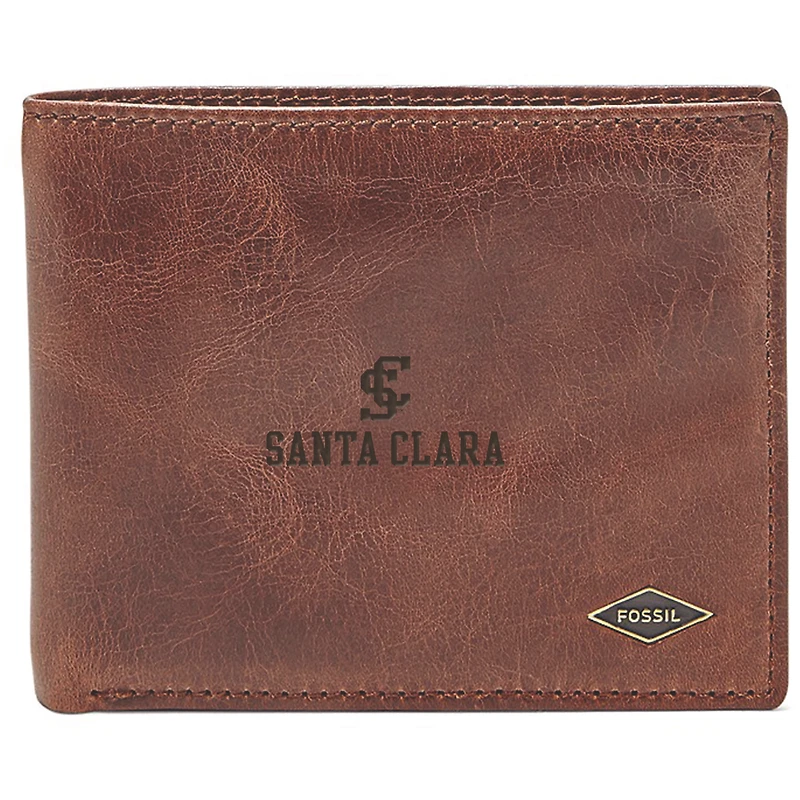 Men's Fossil Brown Santa Clara Broncos Leather Ryan RFID Flip ID Bifold Wallet