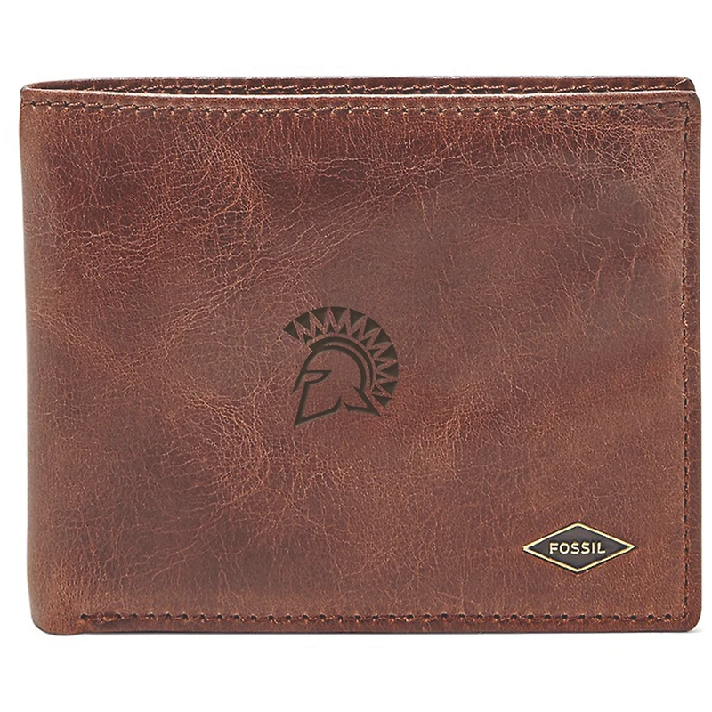 Men's Fossil Brown San Jose State Spartans Leather Ryan RFID Flip ID Bifold Wallet
