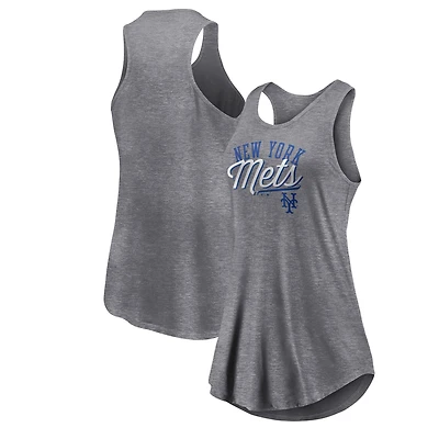Women's Fanatics Heather Gray New York Mets Simplicity Swing Racerback Scoop Neck Tank Top