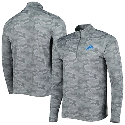 Men's Antigua Gray Detroit Lions Brigade Quarter-Zip Sweatshirt