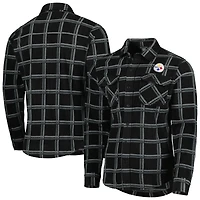 Men's Antigua Black Pittsburgh Steelers Industry Flannel Button-Up Shirt Jacket