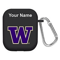 Black Washington Huskies Personalized AirPods Case Cover