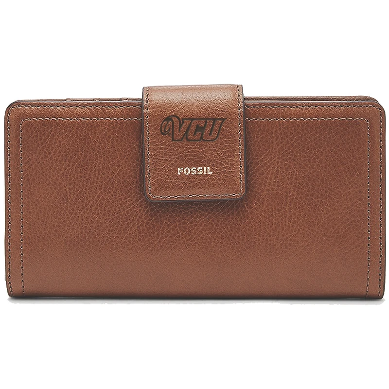 Women's Fossil Brown VCU Rams Leather Logan RFID Tab Clutch
