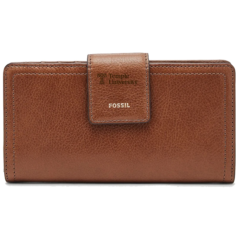Women's Fossil Brown Temple Owls Leather Logan RFID Tab Clutch