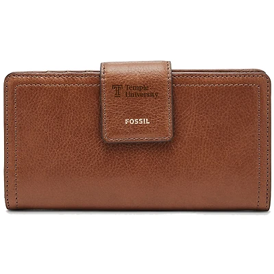Women's Fossil Brown Temple Owls Leather Logan RFID Tab Clutch