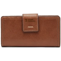 Women's Fossil Brown Temple Owls Leather Logan RFID Tab Clutch