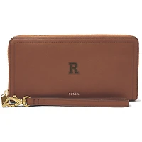 Women's Fossil Brown Rochester Yellow Jackets Leather Logan RFID Zip Around Clutch