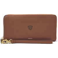 Women's Fossil Brown Radford Highlanders Leather Logan RFID Zip Around Clutch