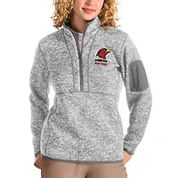 Women's Antigua Heathered Gray Illinois Tech Scarlet Hawks Fortune Quarter-Zip Pullover Jacket