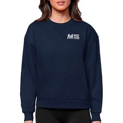 Women's Antigua Navy Mid Michigan College Victory Crewneck Pullover Sweatshirt