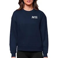 Women's Antigua Navy Mid Michigan College Victory Crewneck Pullover Sweatshirt