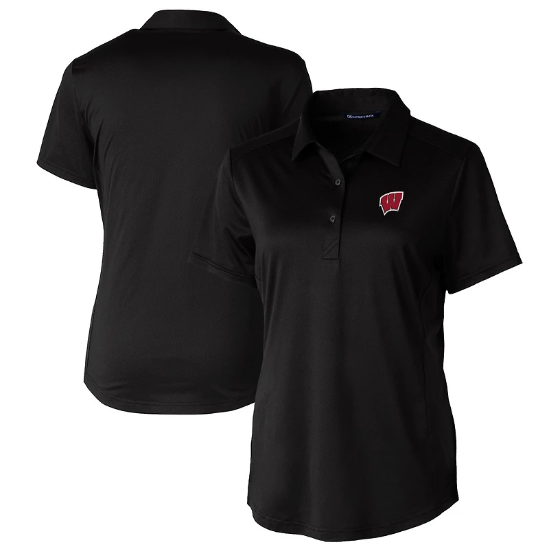 Women's Cutter & Buck Black Wisconsin Badgers Prospect Textured Stretch Polo
