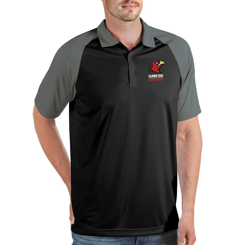 Men's Antigua Black/Gray Illinois Tech Scarlet Hawks Nova Polo