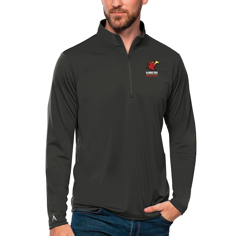 Men's Antigua Charcoal Illinois Tech Scarlet Hawks Tribute Quarter-Zip Pullover Top