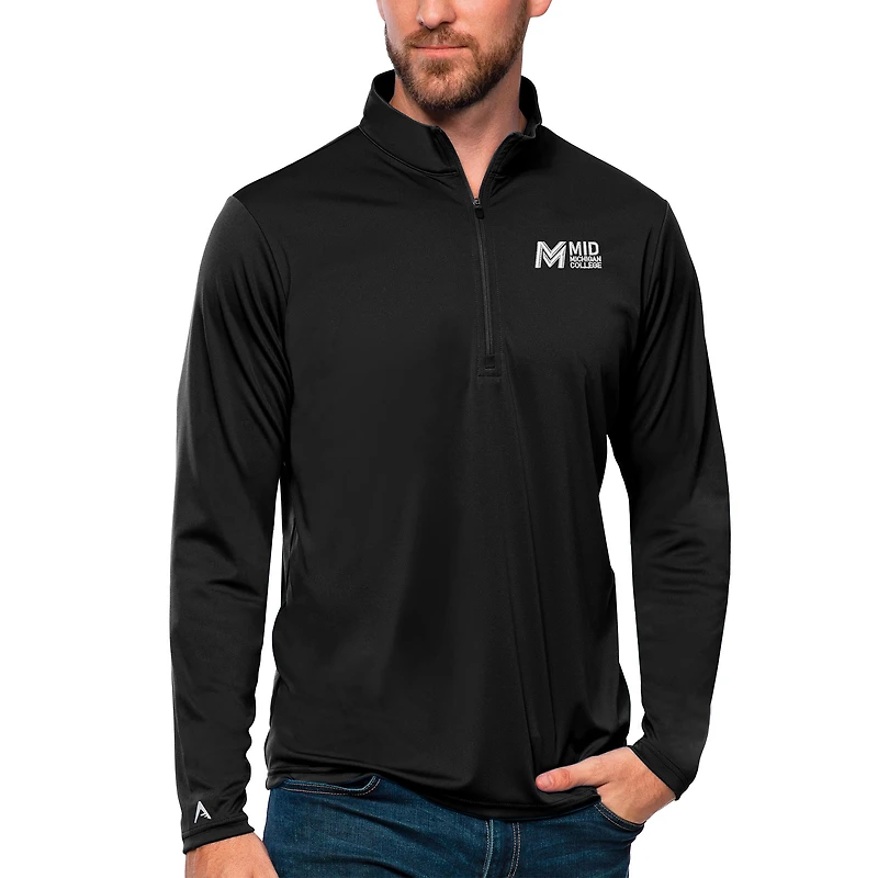 Men's Antigua Black Mid Michigan College Tribute Quarter-Zip Pullover Top