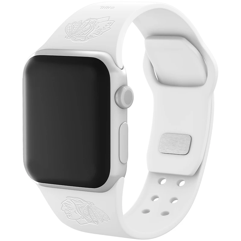 White Chicago Blackhawks Debossed Silicone Apple Watch Band