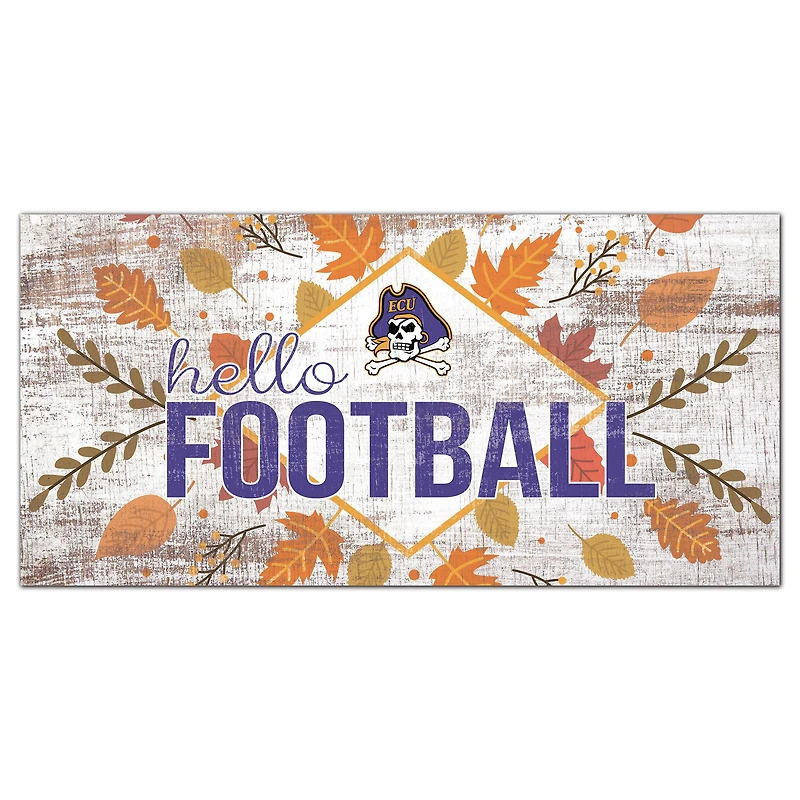 White ECU Pirates 6'' x 12'' Hello Football Wall Art